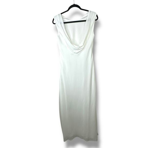 Lulus NWOT Yaneli White Boat Neck Cowl Back Sleeveless Fitted A-Line Maxi Dress - Picture 8 of 11